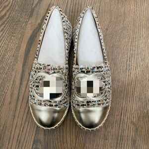 Women's Tweed Loafers with Gold Accents